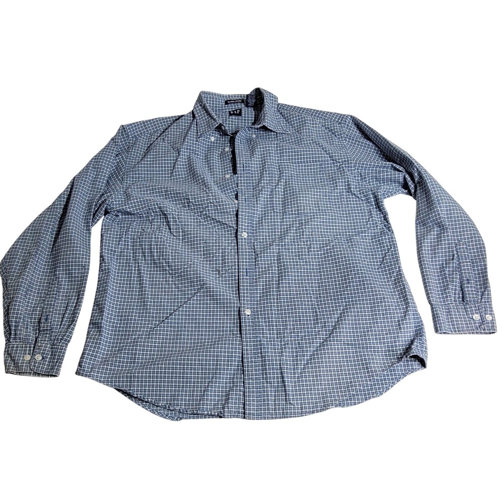Gap Mens Classic Oxford Shirt Large Blue White Micro Check Cotton Button Down